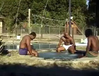 Steamy black femmes tearing up at a pool soiree